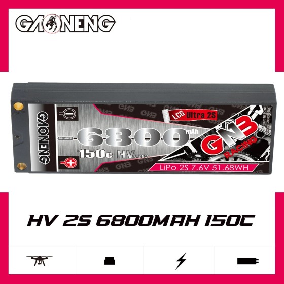 GNB GAONENG 6800MAH 2S HV 7.6V 150C RC LiPo Battery Ultra LCG 2S 5mm Built-in Bullet Hard Case Competition Pack 1/10 RC Car Boat